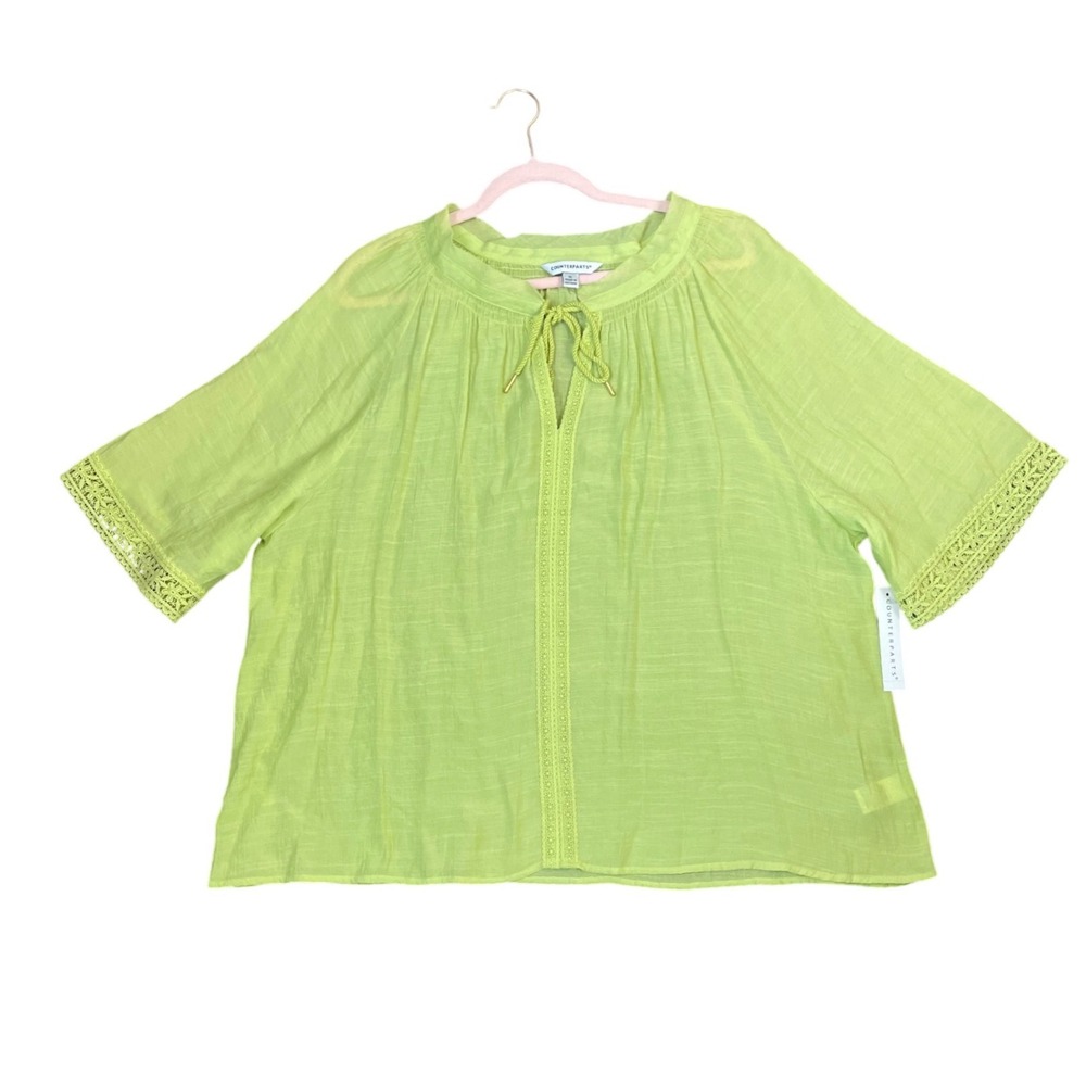 Counterparts Apple Green Crochet Trim Boho Peasant Blouse‎ XL NWT 911921HA